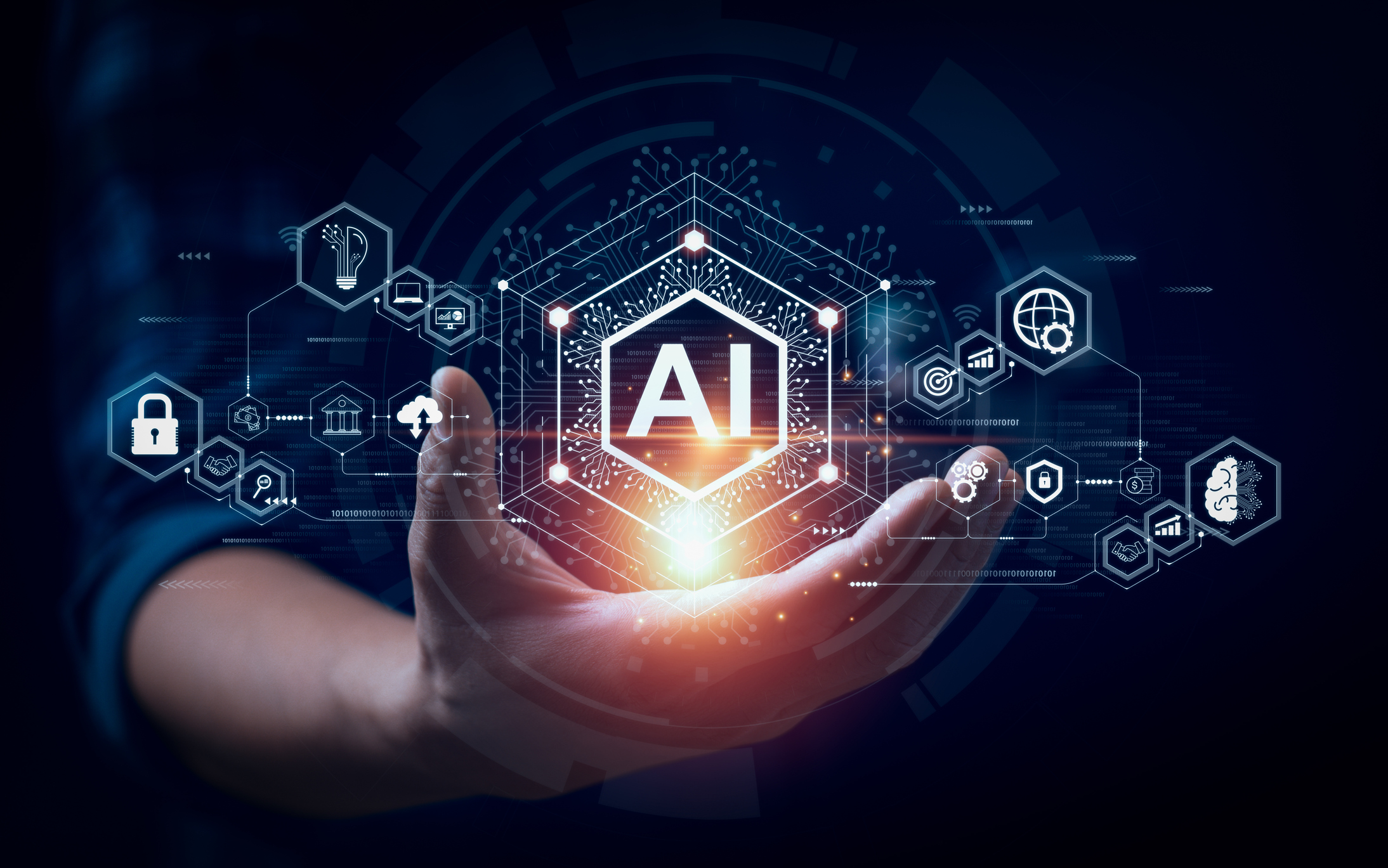 Hand holding an AI graphic
